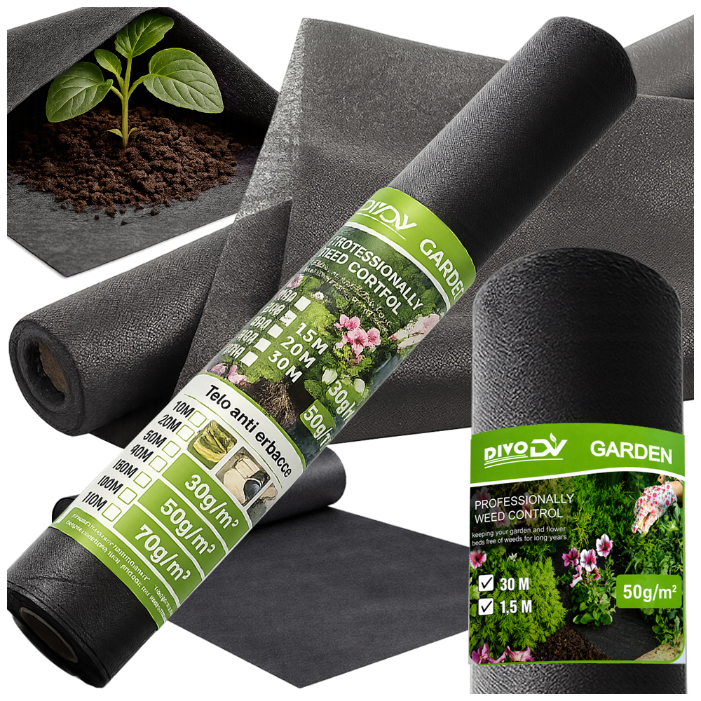 Silná Agrotextilie 50 G 1,5 M X 30 M Antplesová Mulčovací Podložka Černá
