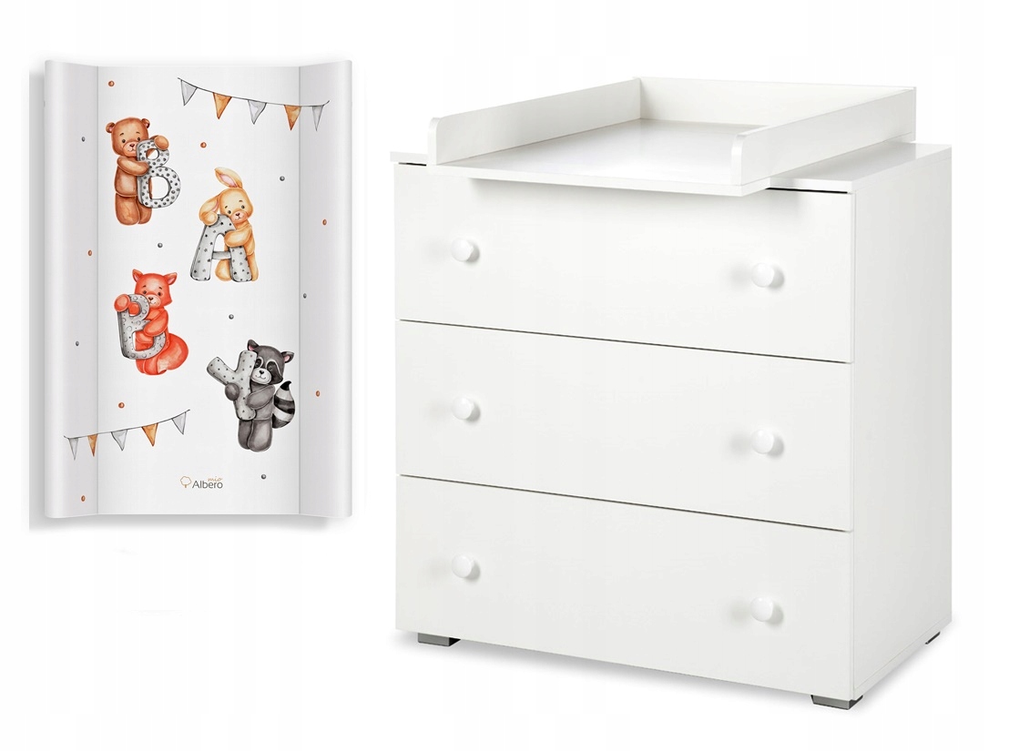Komoda z Szufladami z Przewijakiem Nakładka na Komodę Biała PAULA II + Mata