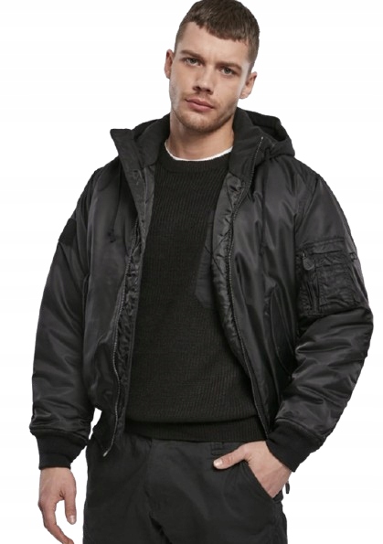 Brandit Černá Bomberová Bunda S Kapucí A Kapsami S Jqd