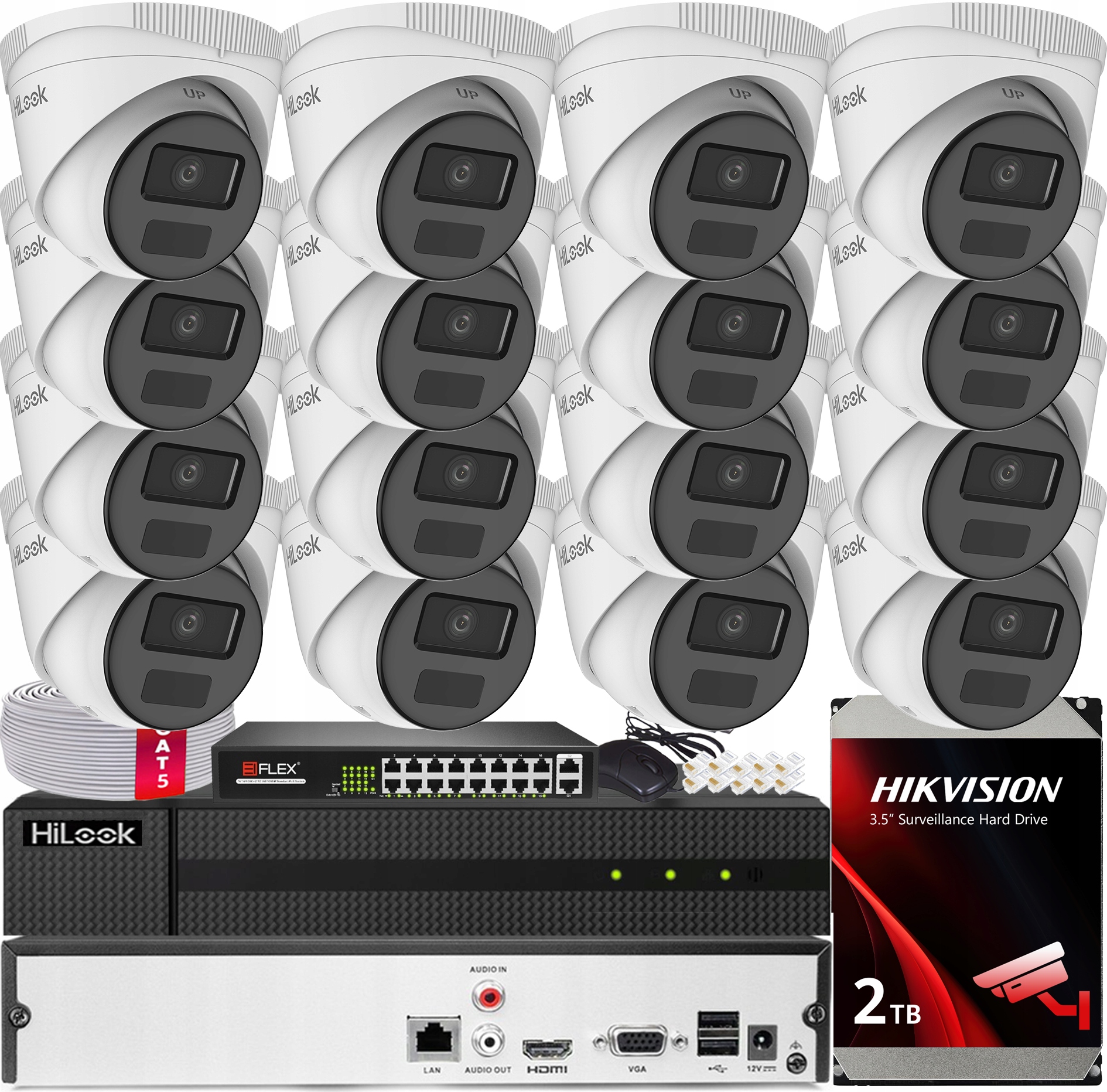 Sada Monitorování Poe Pro 16 Kamer 2MPx IR20m Hilook Hikvision Hdd 2TB