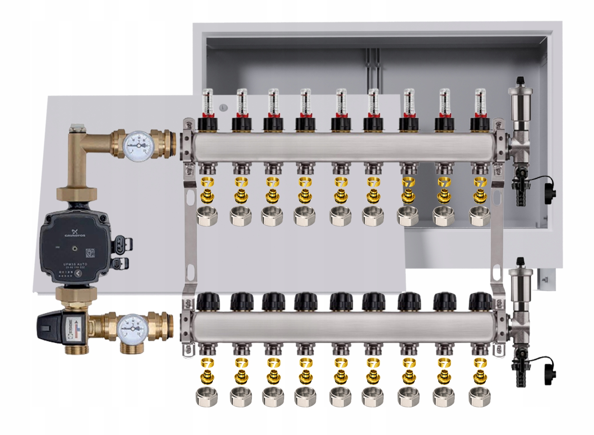 Nerezový rozdělovač pro podlahovku 9 boxů Pompa Grundfos Pex