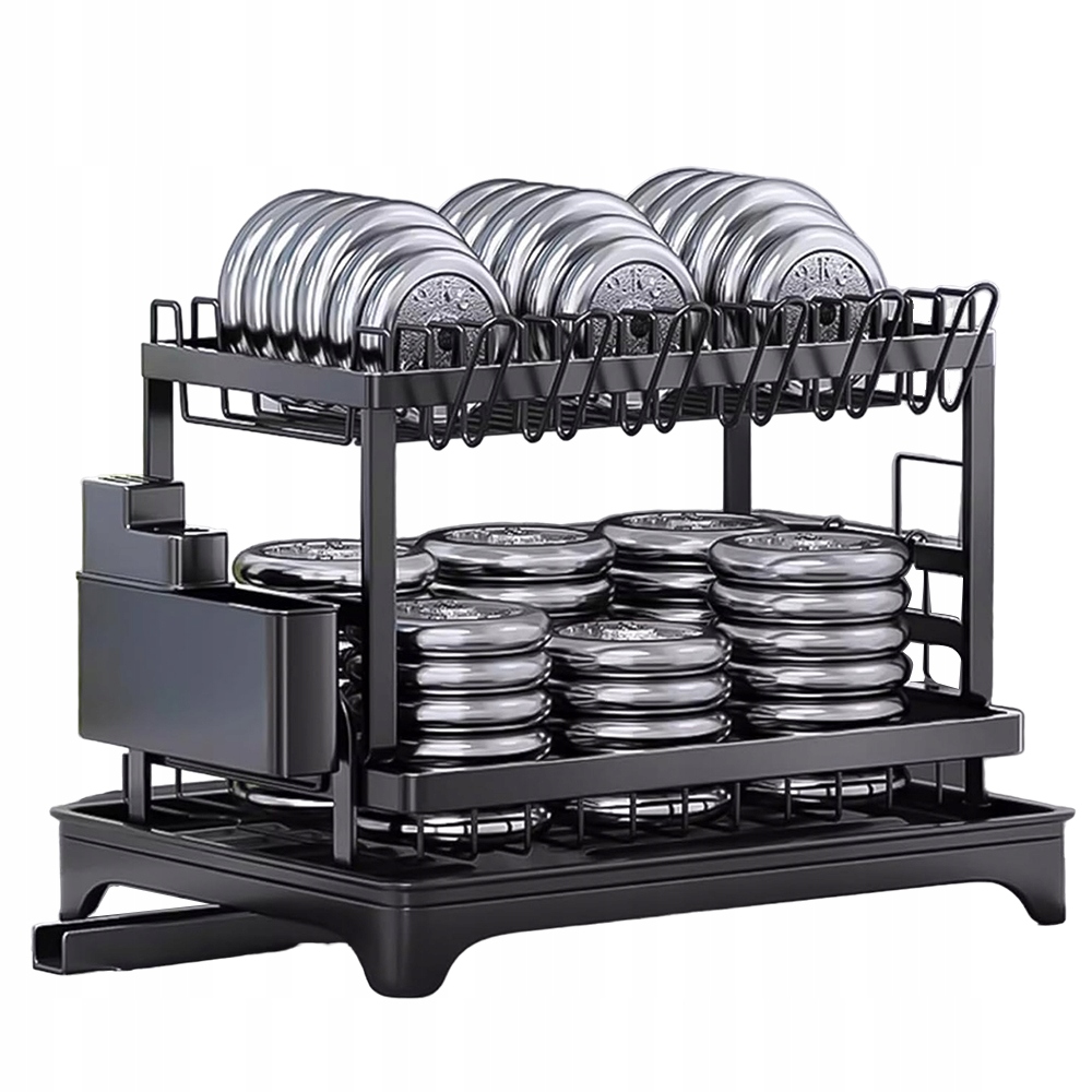 Dvouúrovňový Stojan Na Nádobí S Podnosem A Odtokovým Otvorem Ze Železa