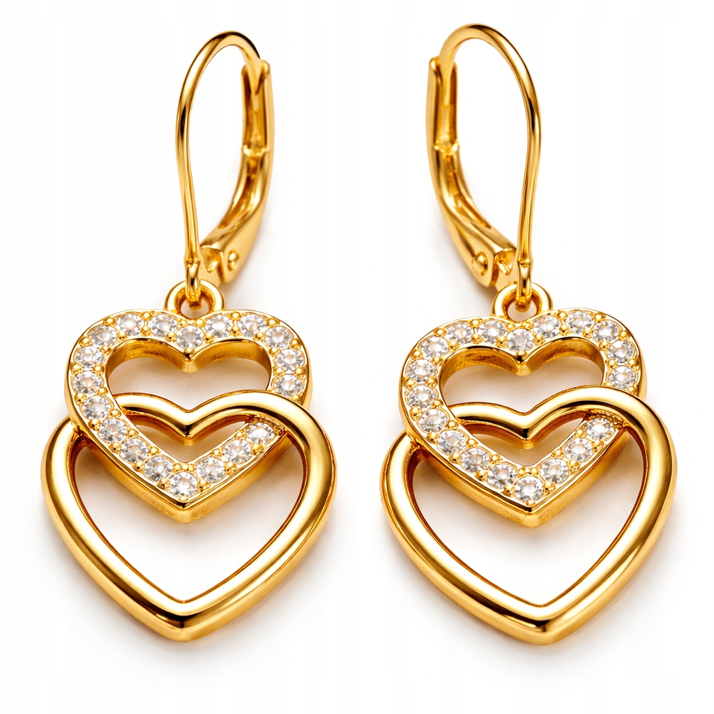 Kolczyki srebrne serca wiszące angielskie dla kobiety srebro pozłacane