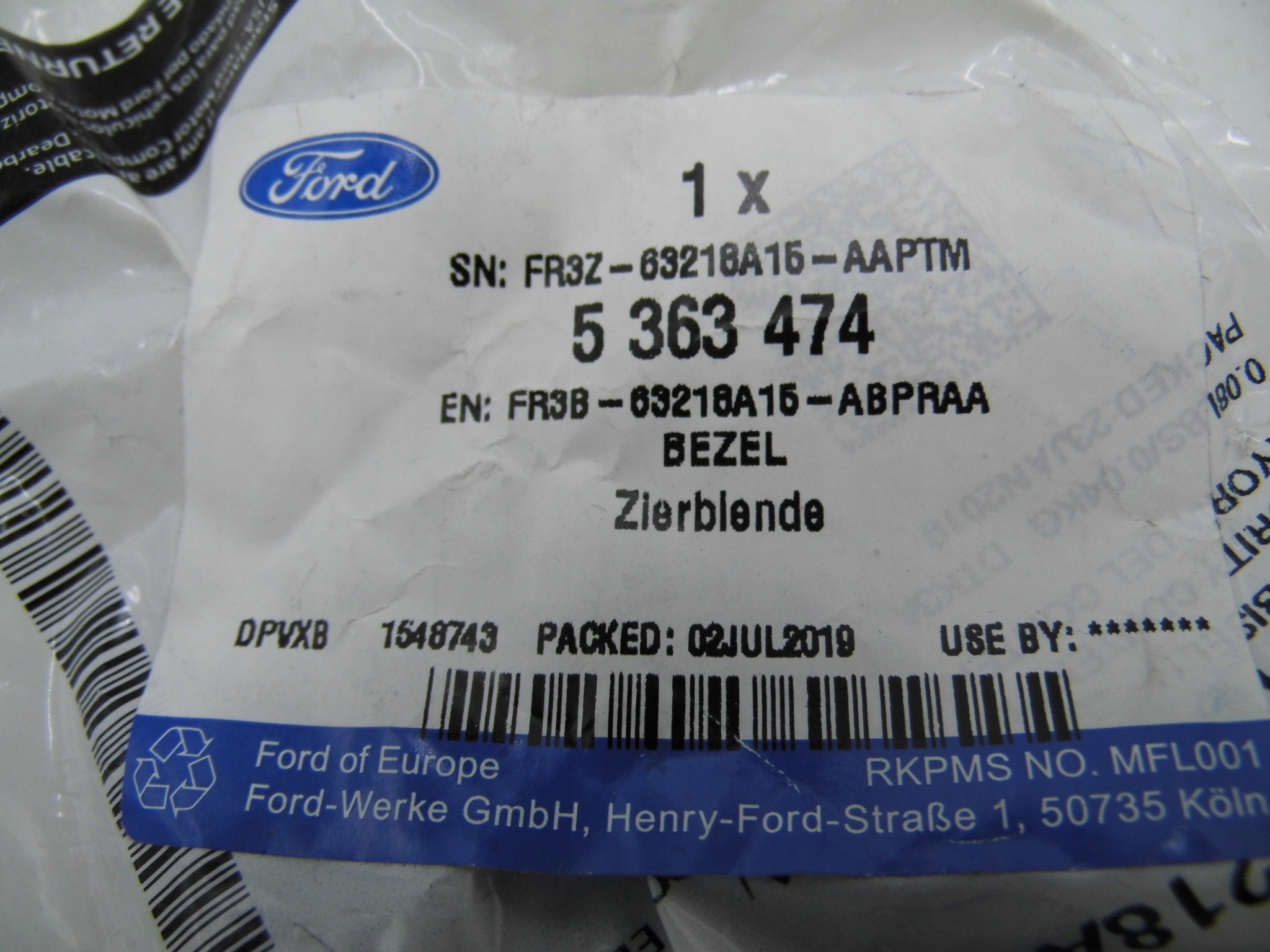 ZASLEPKA KLAMKI ZEWNETRZNEJ LEWA FORD MUSTANG 2015 Installation side Left front