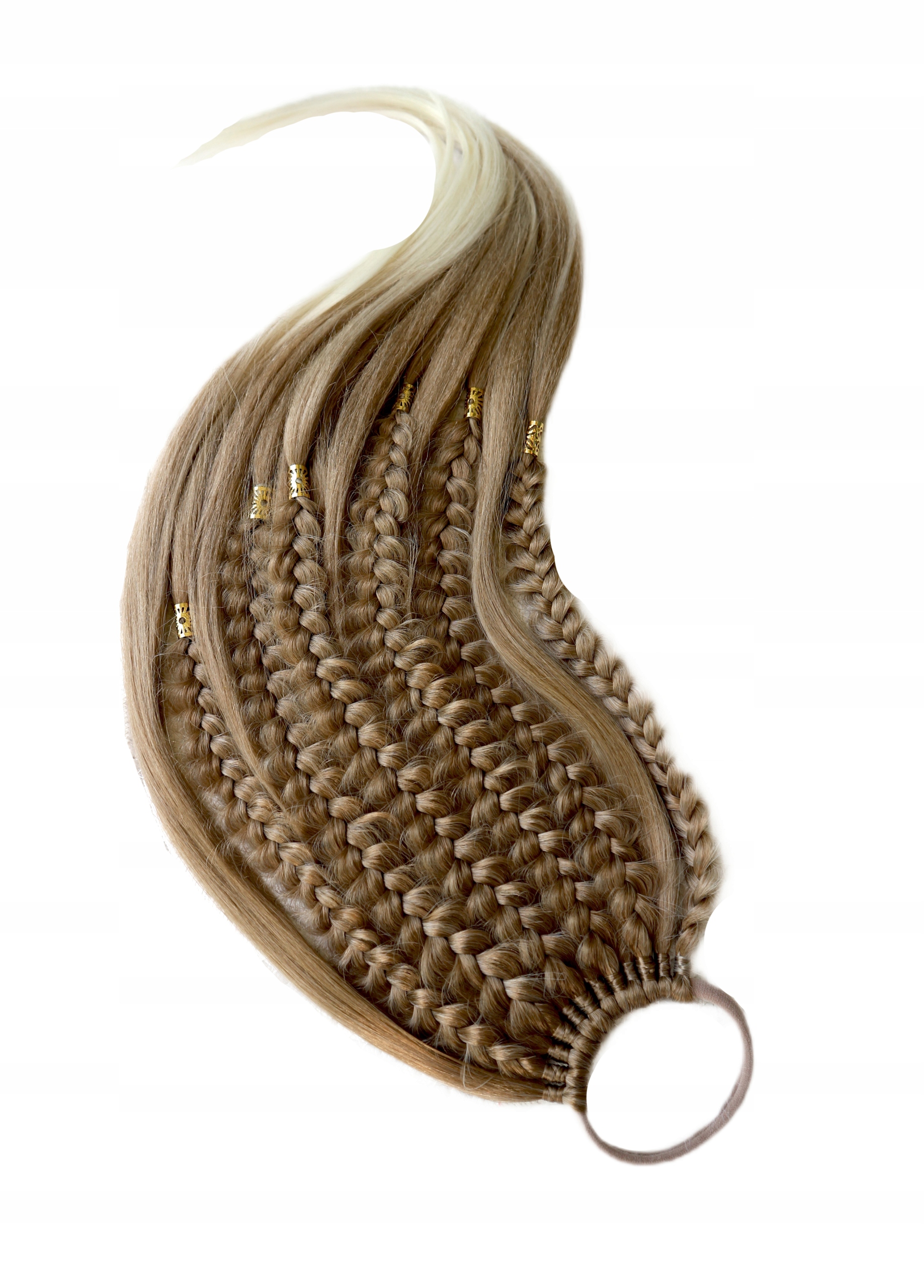 Poník na gumičce s copánky, Příčesek, blond, Zlatovláska, 80 cm