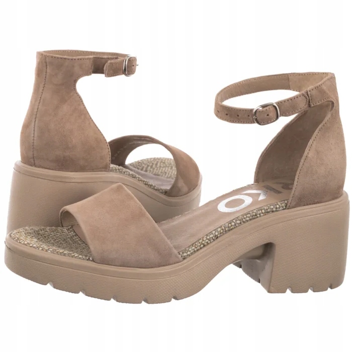 Dámské kožené sandály na podpatku Ryłko Béžové 4RBL1_Q_4RG