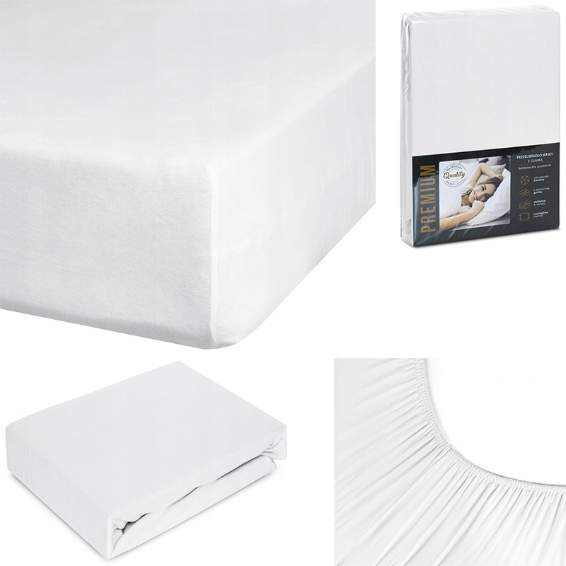 Prześcieradło Z Gumką Jersey Premium 160x200 Białe Grube Bawełna