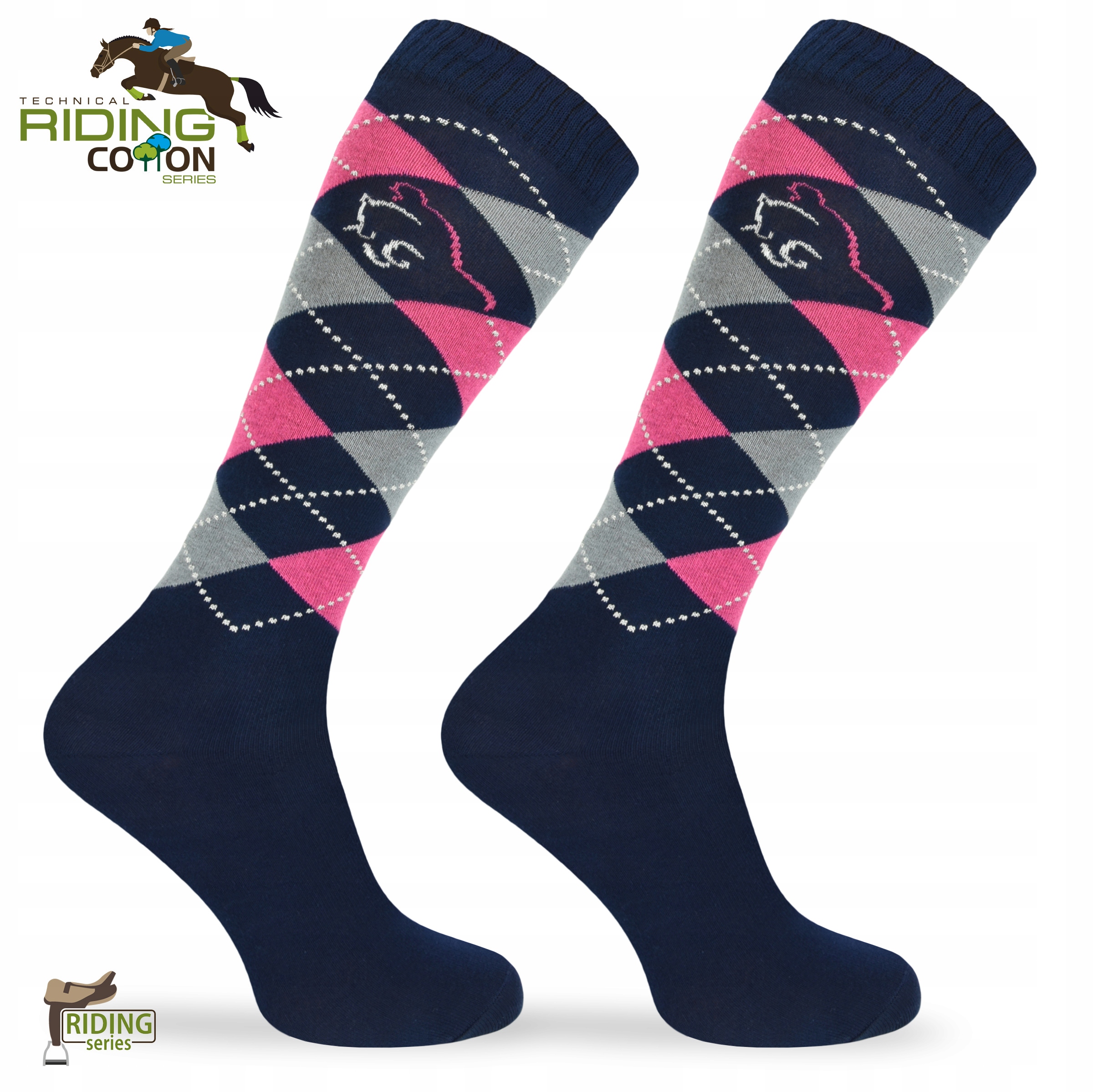 Długie bawełniane podkolanówki w romby na konie Marka Comodo