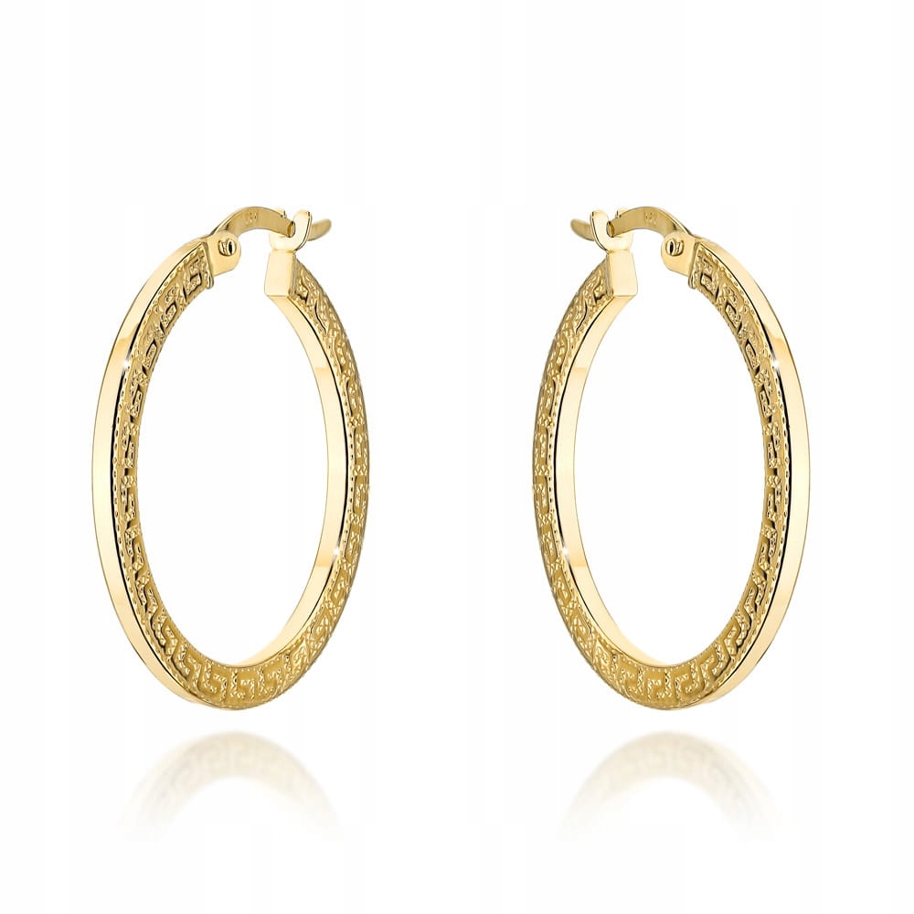 Zlaté náušnice s kolečky 585 široké s Řeckým Vzorem 24 mm 1.88 g jako dárek