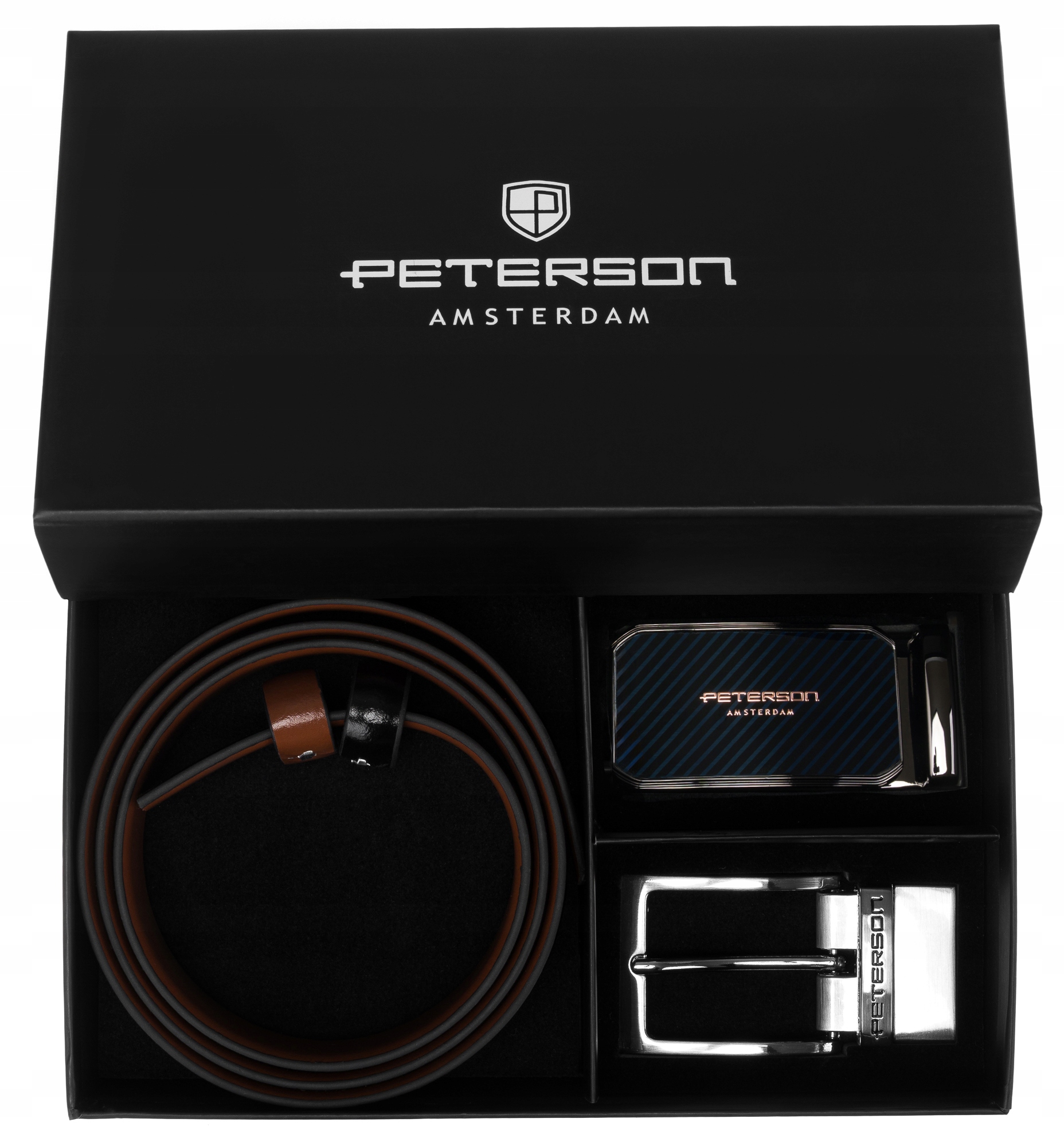 Elegantní pásek ke kalhotám pánský z přírodní kůže, sada přezek 4v1