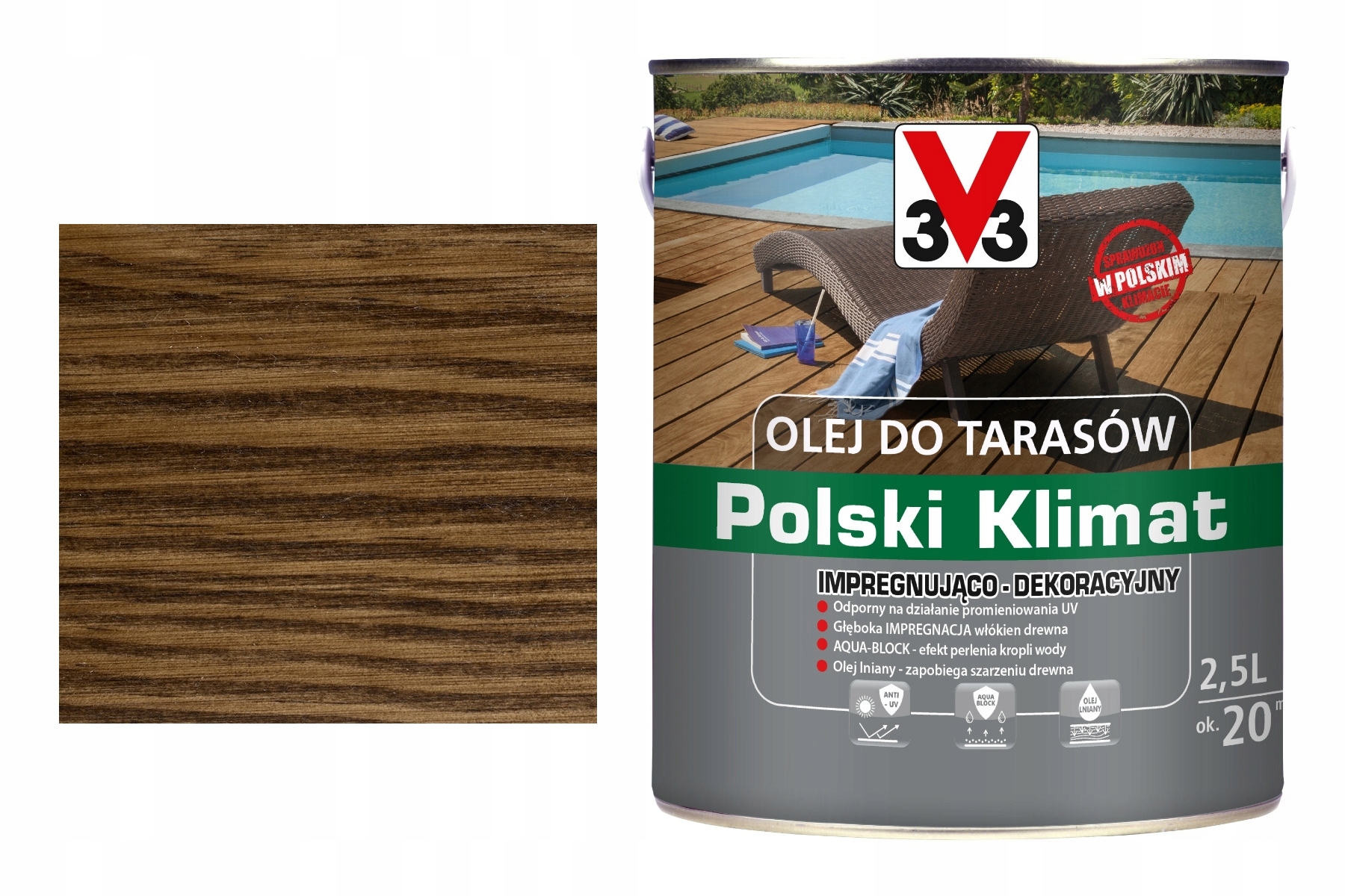 Olej do tarasów V33 Polski Klimat 2,5 L impregnuje Palisander lniany