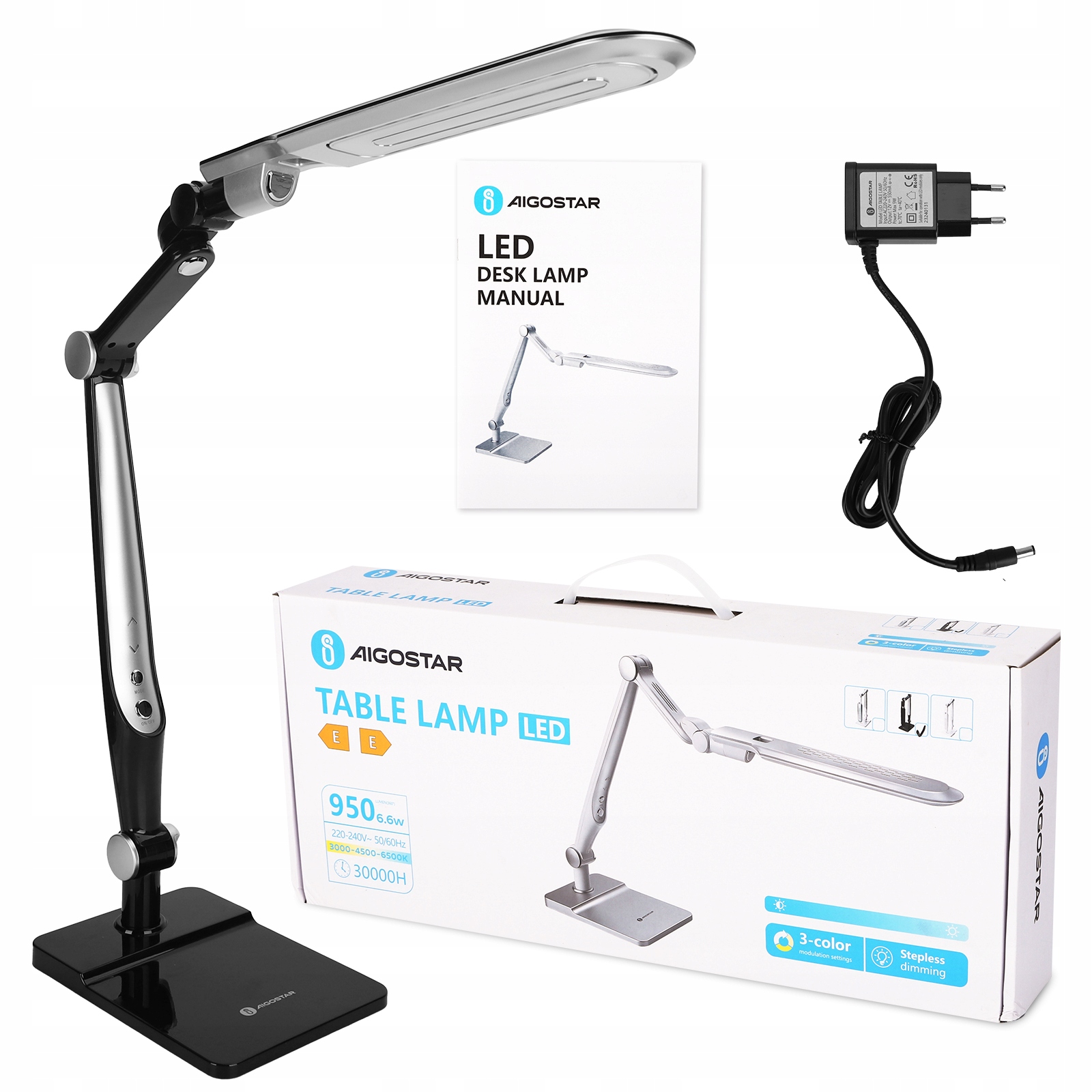 Lampka biurkowa kreślarska Led 3 barwy 9W czarna
