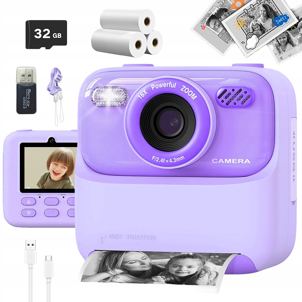Kamera S Instantním Potiskem Pro Děti Ve Věku 3-16 Let S 2.4PALCOVÝM Displejem A MP3