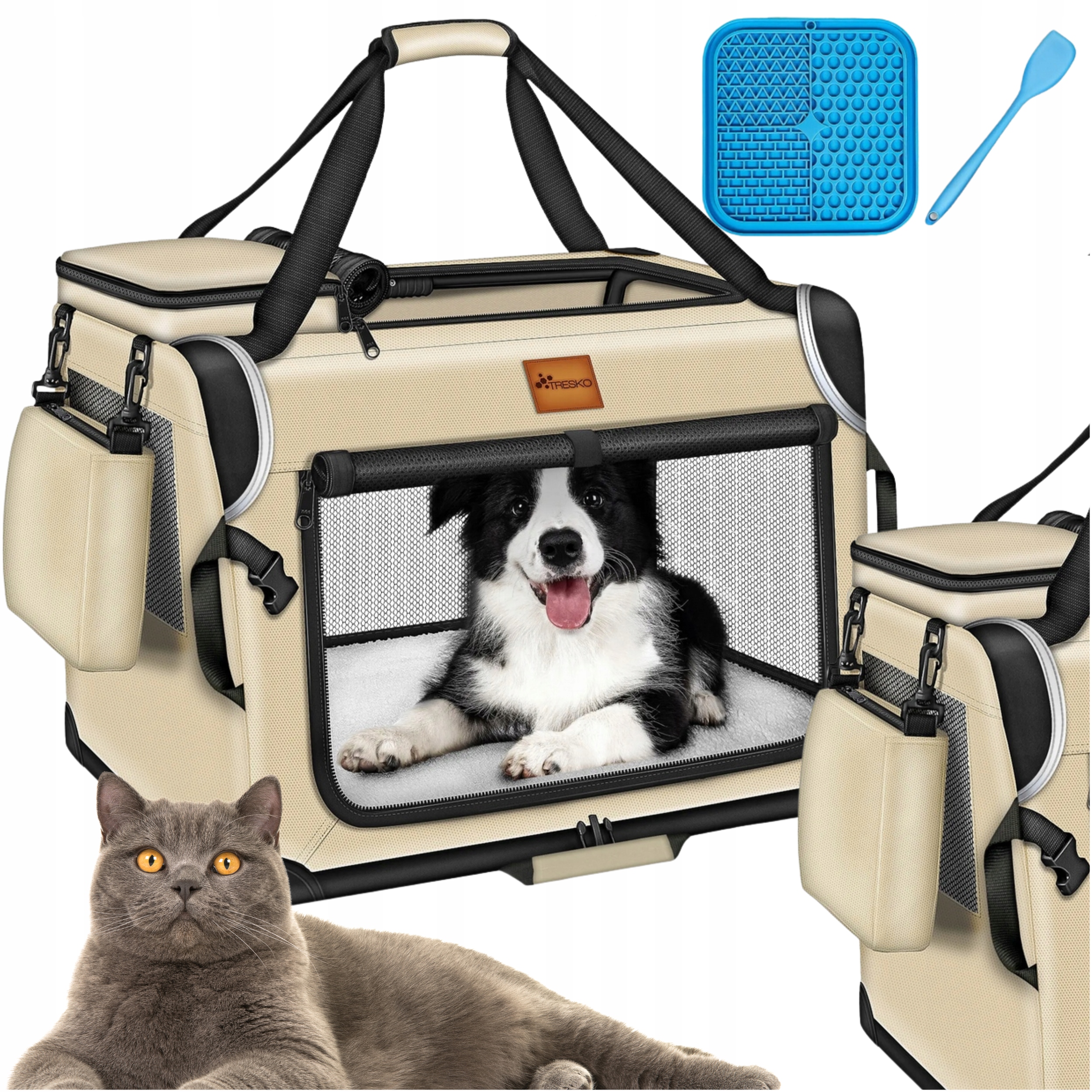 Transporter Kojec Dla Psa Składany Torba Podróżna Beżowy XL 83x58x58 cm
