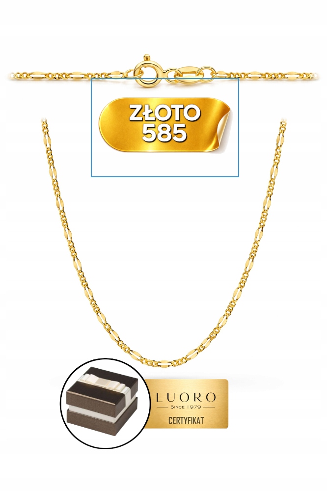 Řetízek Zlatý 585 14K Vazba Figaro Gucci 50 CM Elegantní Dárek