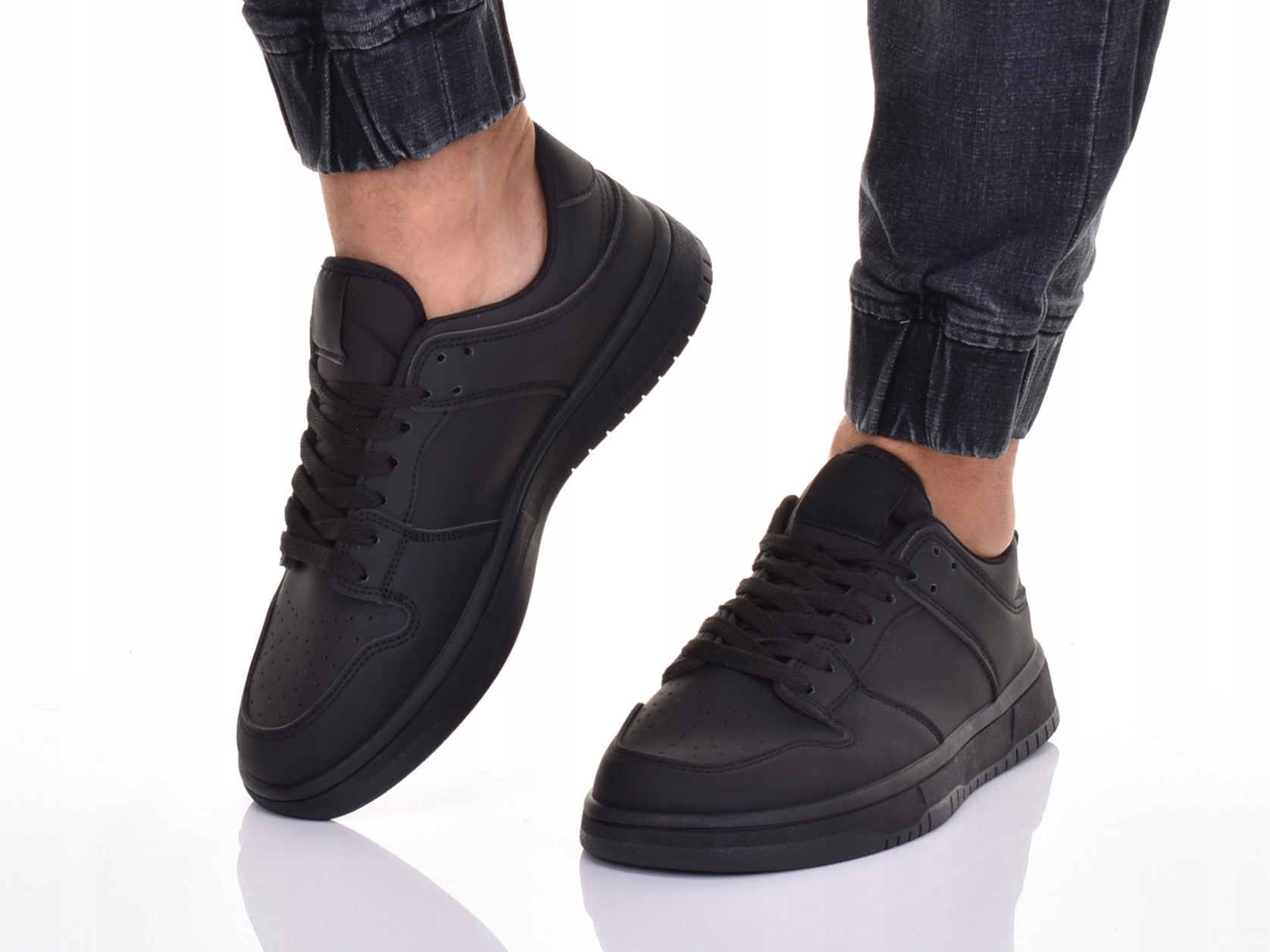 SNEAKERSY MIEJSKIE SPORTOWE BUTY MĘSKIE EKO SKÓRA CZARNE Rozmiar 45