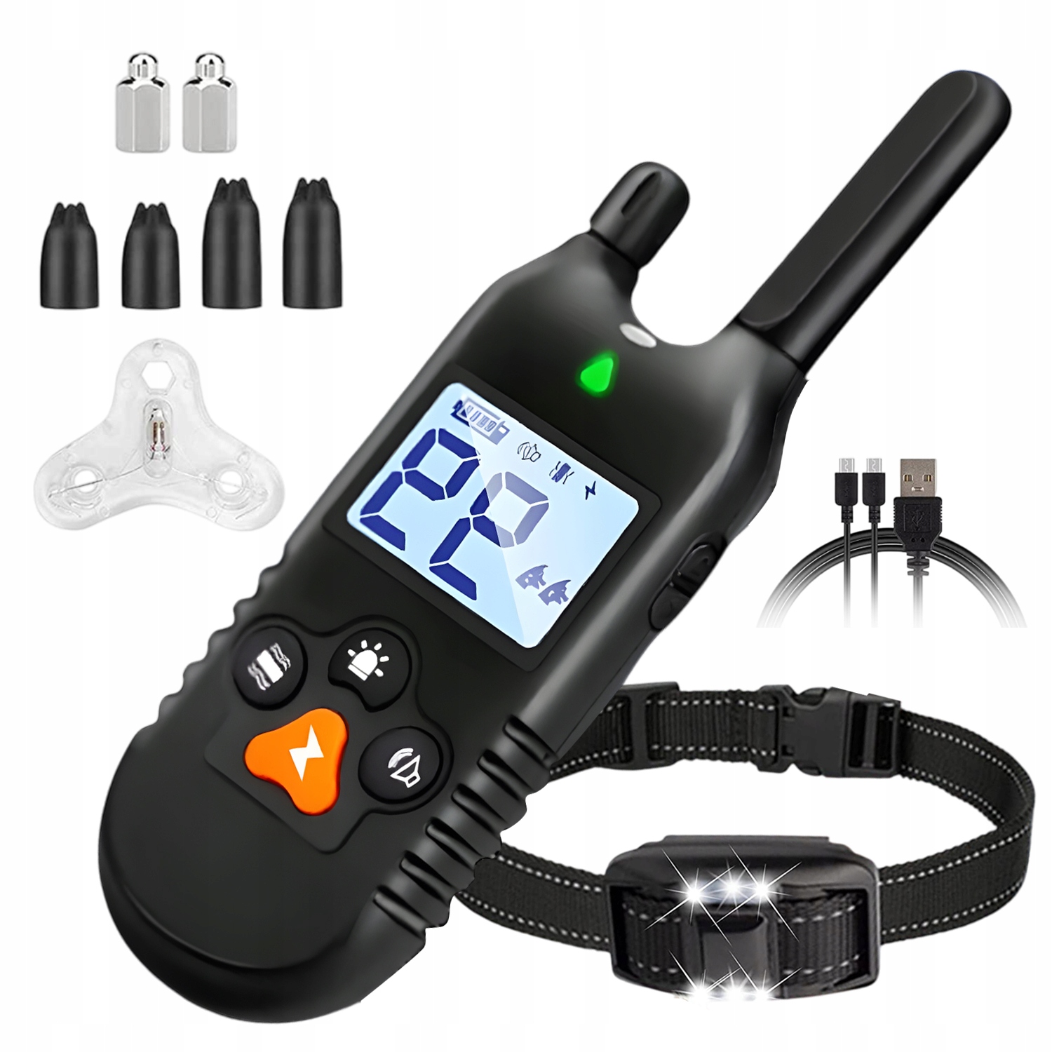 Levně Elektrický LCD Výcvikový Obojek Pro Psy Protištěkací Dálkové Ovládání Lampička