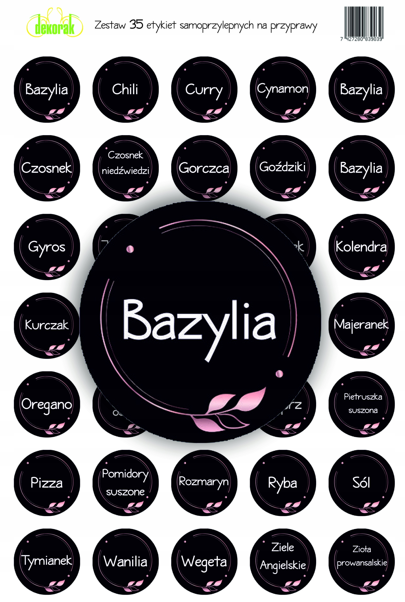 NAKLEJKI ETYKIETY NA PRZYPRAWY SŁOIK POJEMNIK 35mm