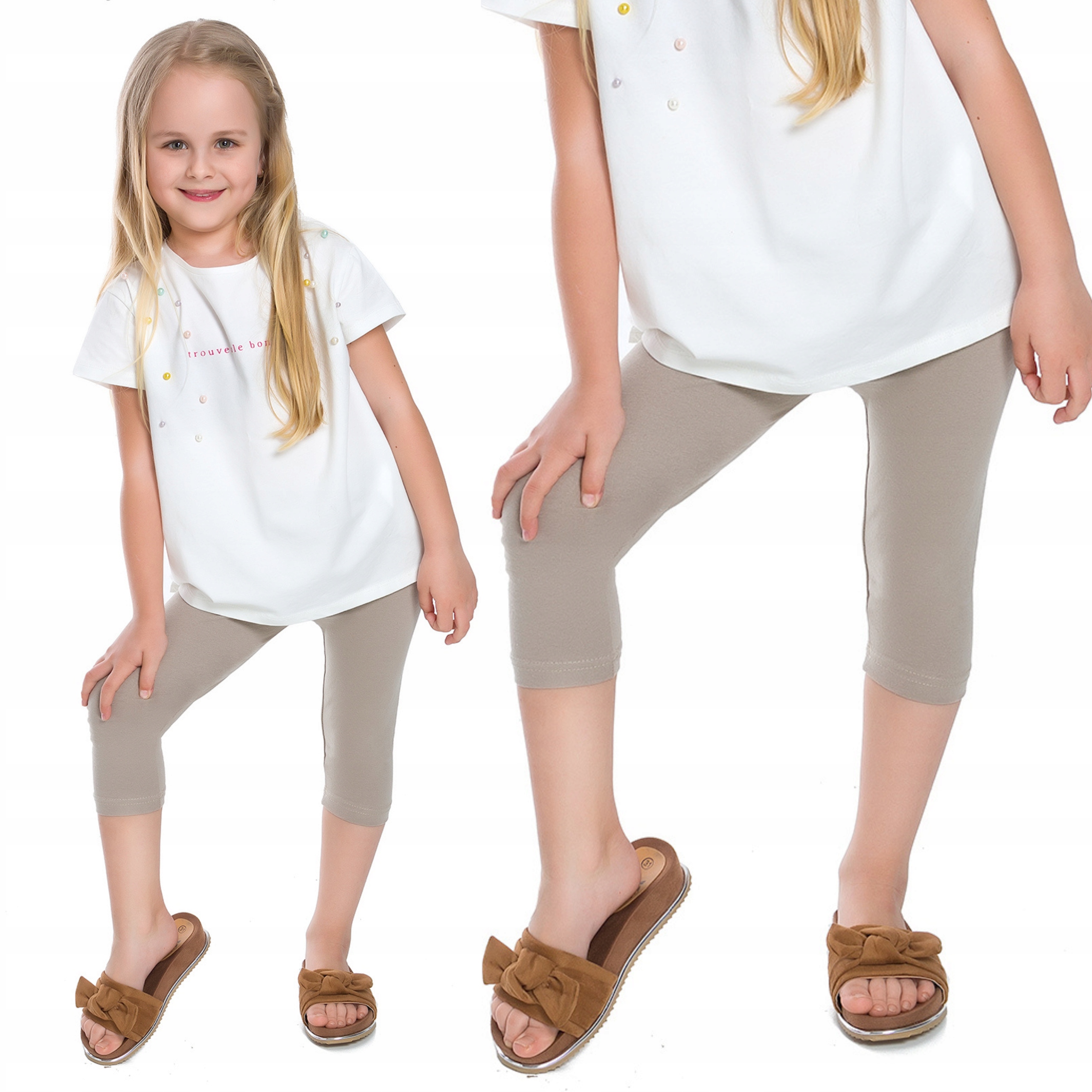 

Legginsy Dziecięce 3/4 Getry Rybaczki Beżowe 140