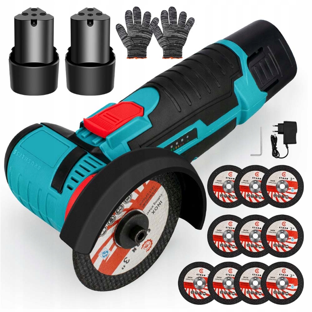 Úhlová Bruska Akumulátorová Přenosná Mini 2x Aku 19500 Rpm 10x Kotouč