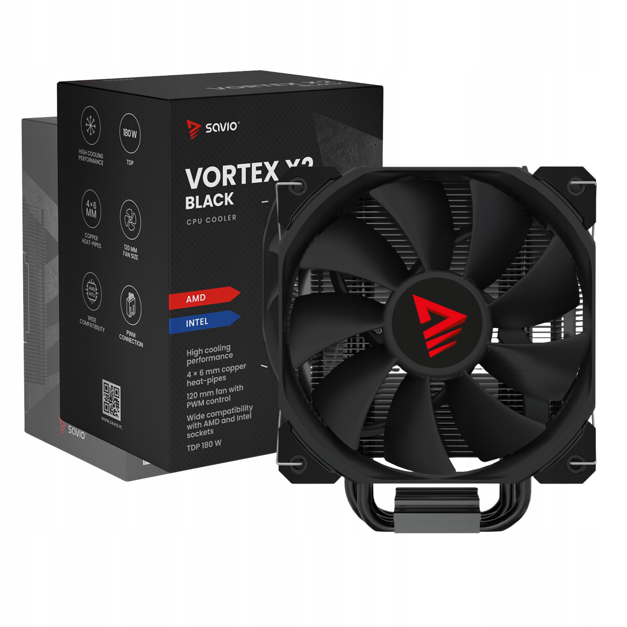 Chlazení procesoru vzduchem Savio Vortex X2 Black Tdp 180W Intel Amd
