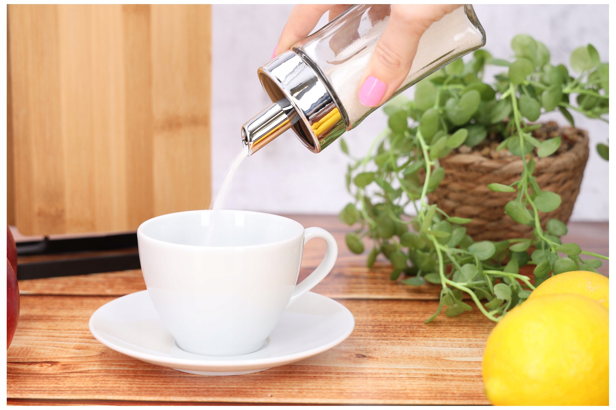 CUKIERNICZKA szklana pojemnik na cukier dozownikiem ozdobna duża solidna Wysokość produktu 15 cm