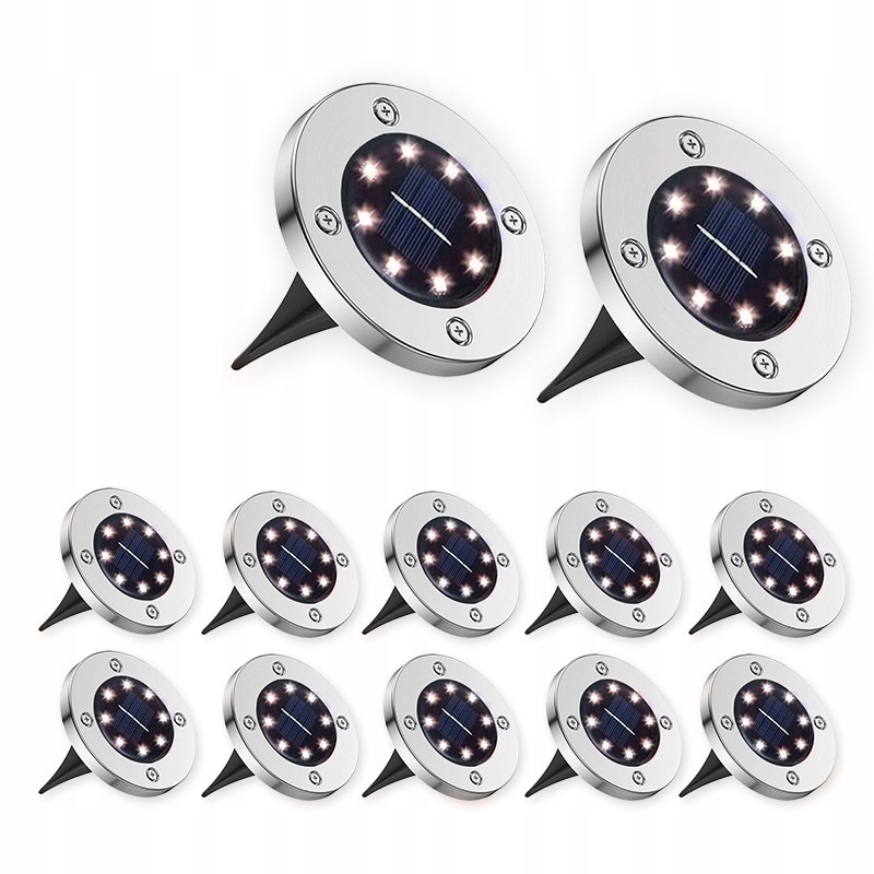 Lampa Solarna Ogrodowa Led Gruntowe Dysk Czujnik Zmierzchu 12 X Dysk