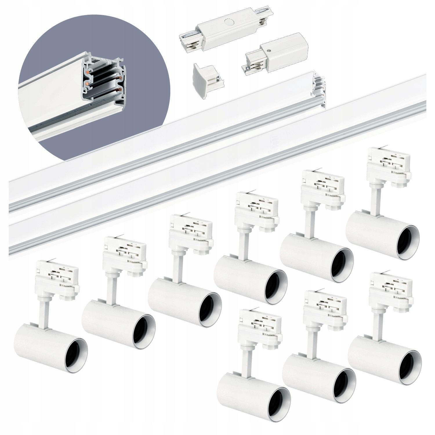 Sada kolejnicová 3-fázová kolejnice 1m+2m, 9 x lampa, jednoduchý spojovací prvek Bílá sada