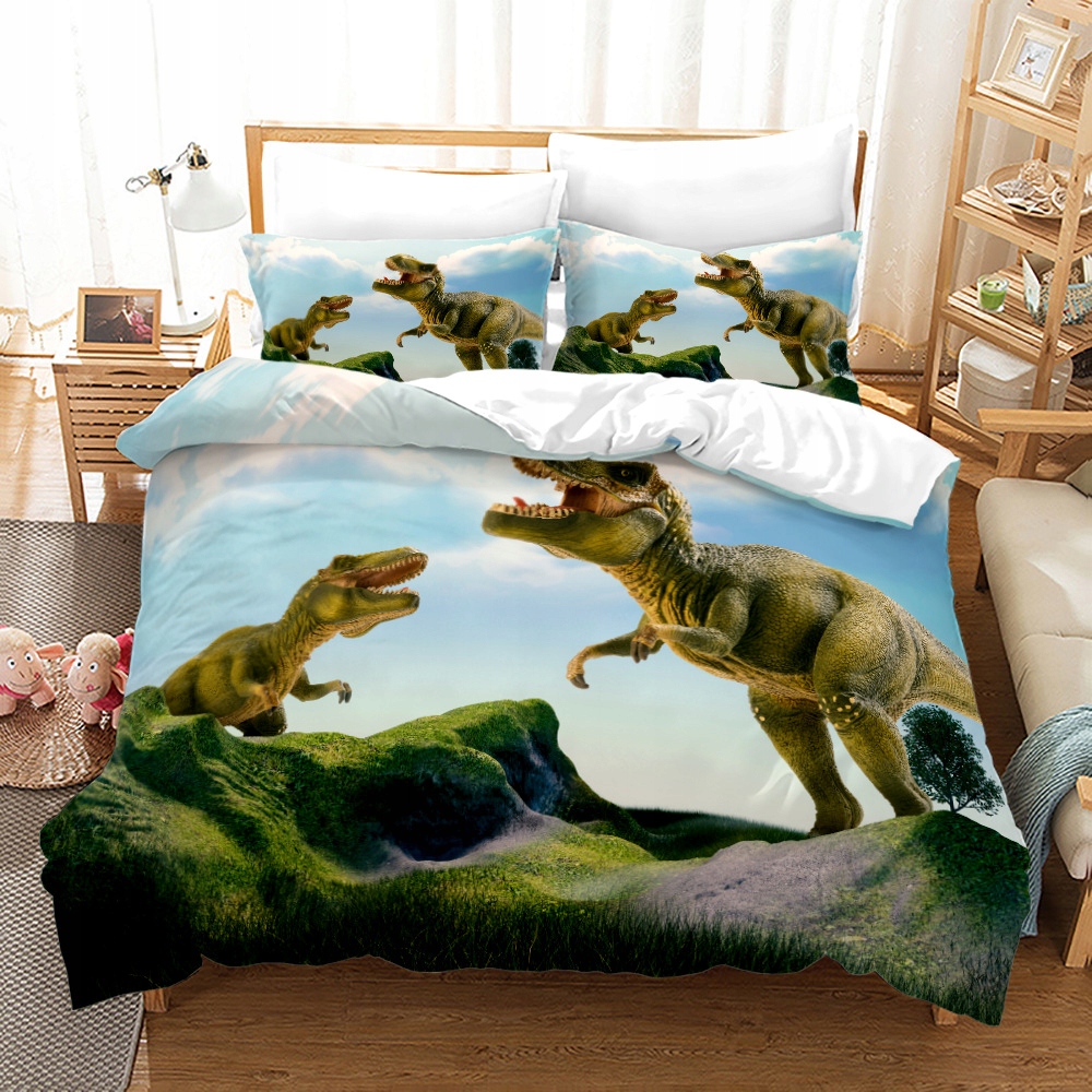 ZESTAW POSZEWEK NA KOŁDRĘ Z WZOREM DINOZAURÓW PREZENT DLA DZIECI