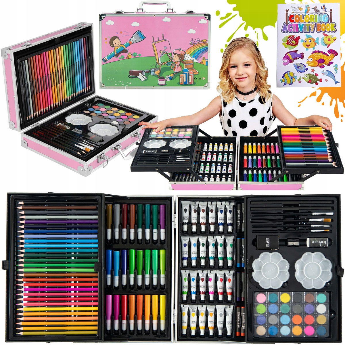 DUŻY ZESTAW ARTYSTYCZNY DLA DZIEWCZYNEK WALIZKA SZKOLNY GRATIS KOLOROWANKA
