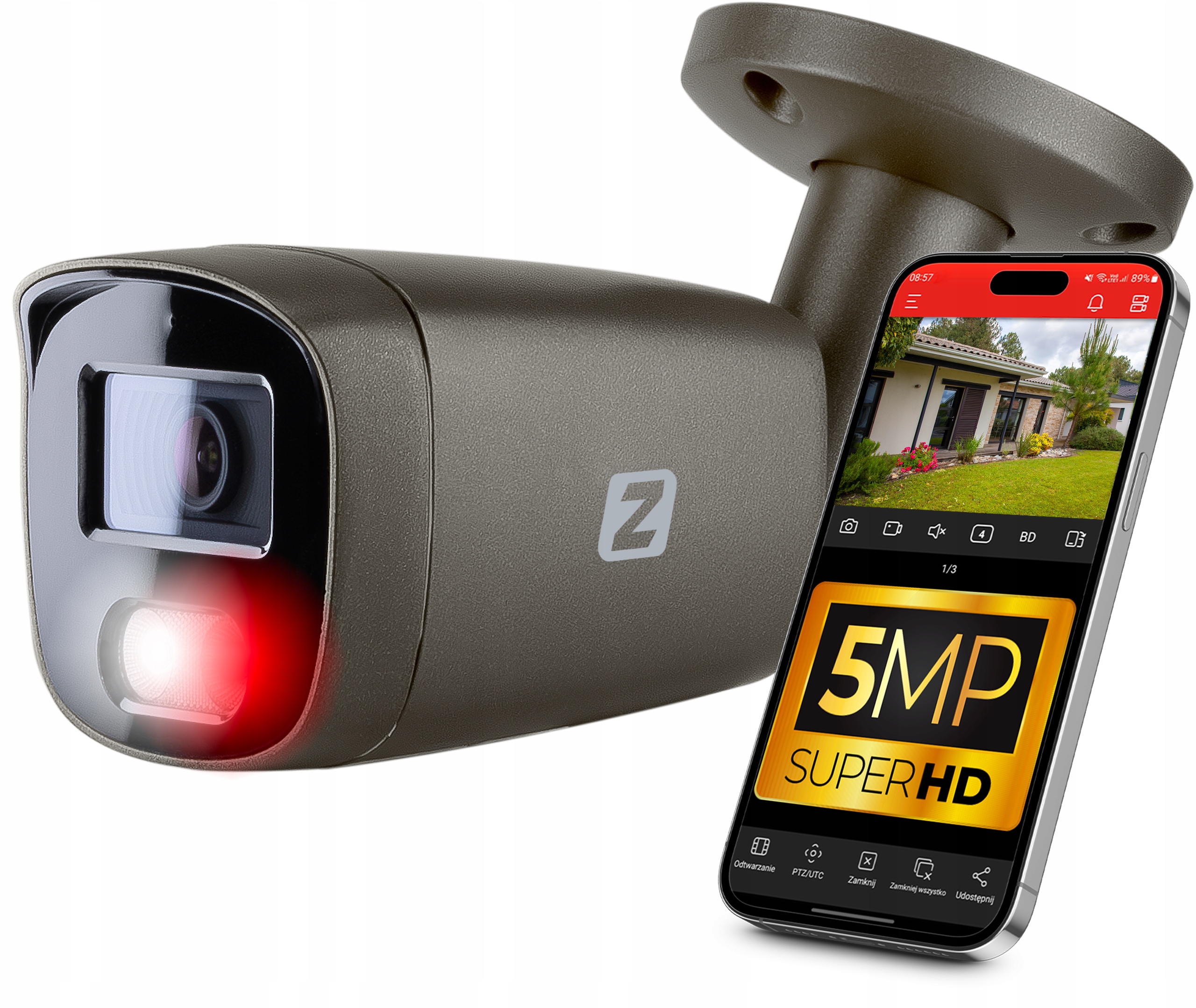 Venkovní Ip kamera PoE 5MPx 30m Ir, 2.8mm, Audio, Detekce IP67 Šedá