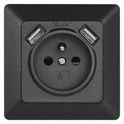 Zásuvka s Usb 2,1A max., antracit
