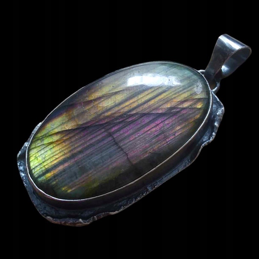 Labradorit Zlatý Přívěsek Stříbro Okázalý Kámen Minerál Fialová