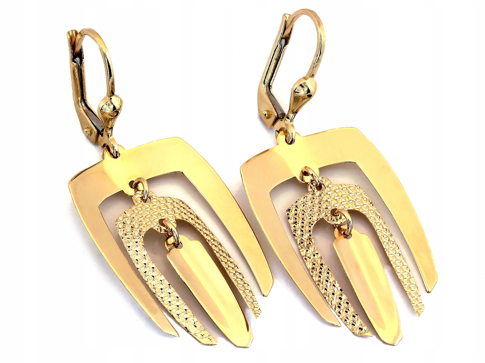 Zlaté náušnice závěsné 585 elegantní vzor, ažurová destička 3.12 g jako dárek