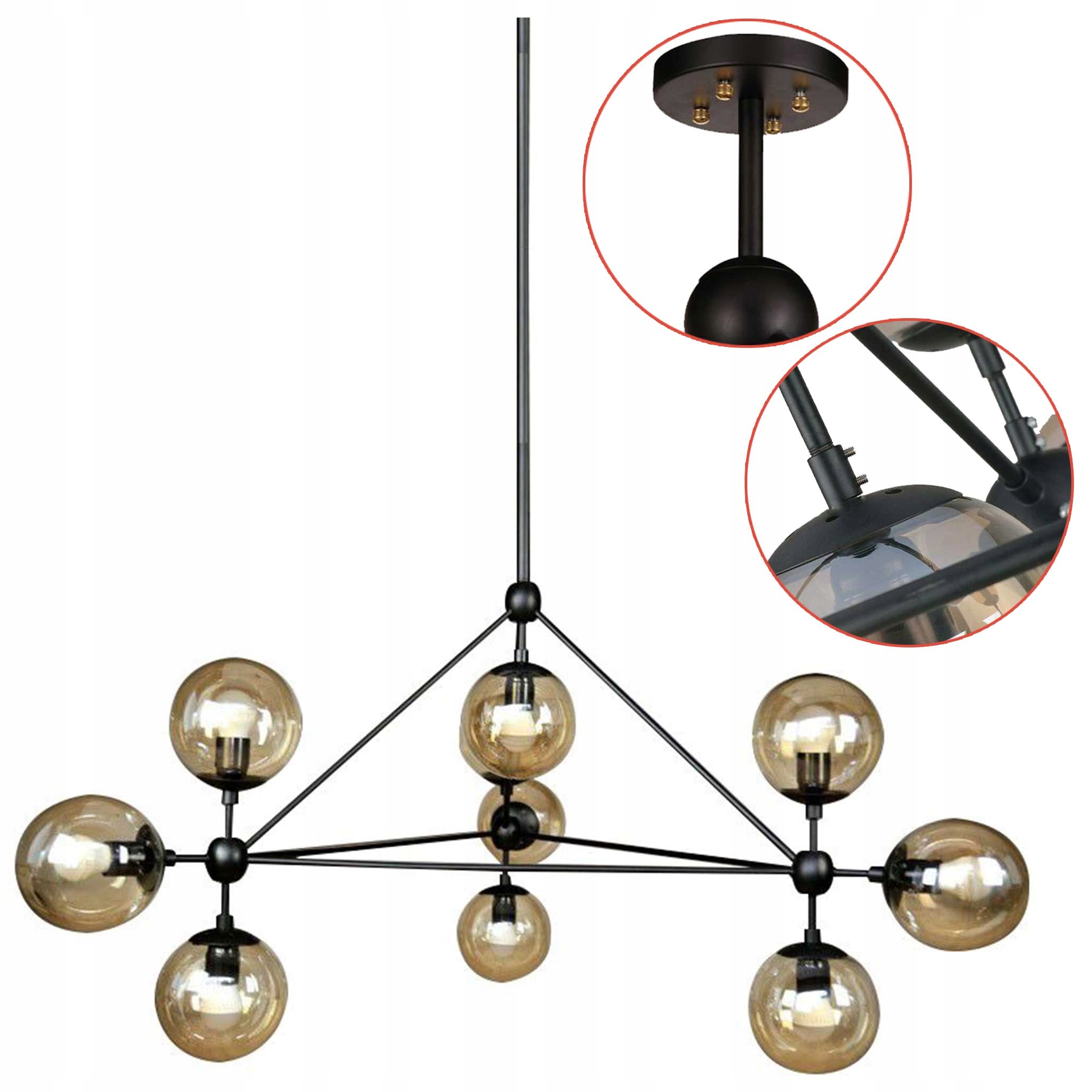 Kovová lampa do obývačky 10 tienidiel Dymové sklo Geometrická lampa Loft