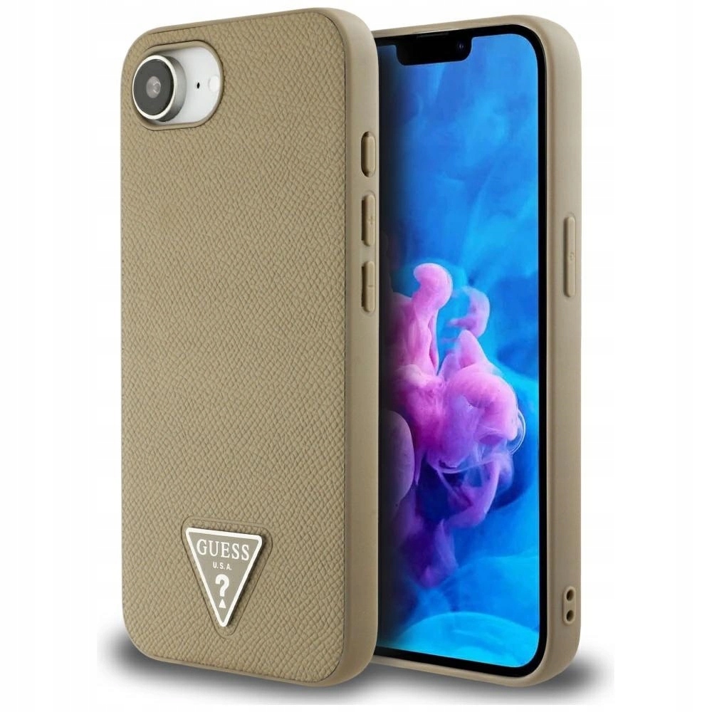Pouzdro Guess Grained Triangle MagSafe pro iPhone 16e hnědé