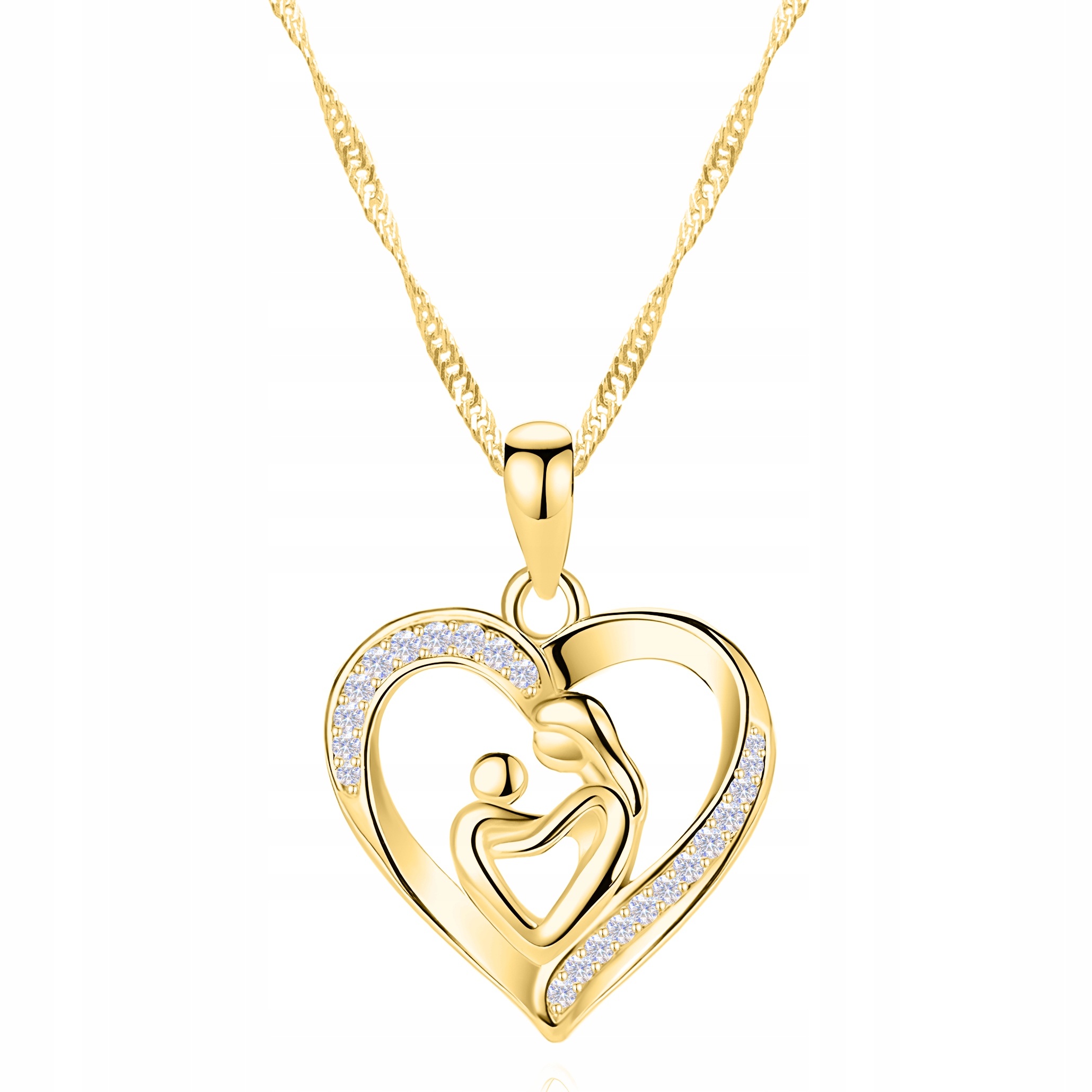 Złoty Naszyjnik Serce Matka z Dzieckiem Córką Dzieciątkiem Miłość Mama 925