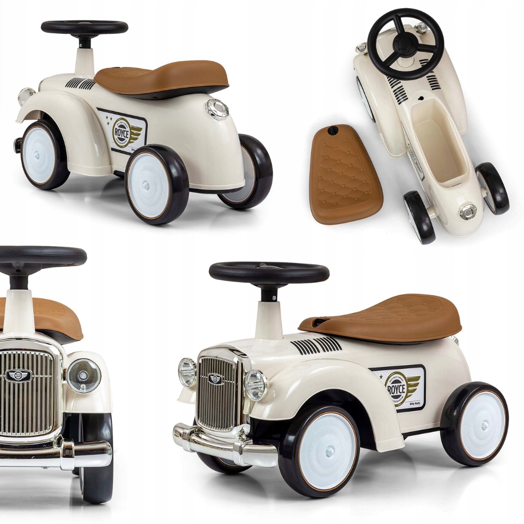 Milly Mally Royce White Jeździk Retro dla Dzieci z Kierownicą i Klaksonem