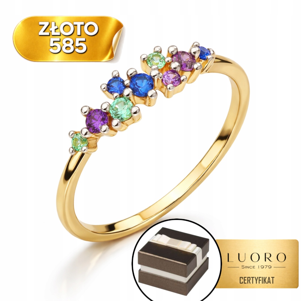 Prstýnek 585 14K Se Zirkony, Odstíny Safíru, Jemný, R19