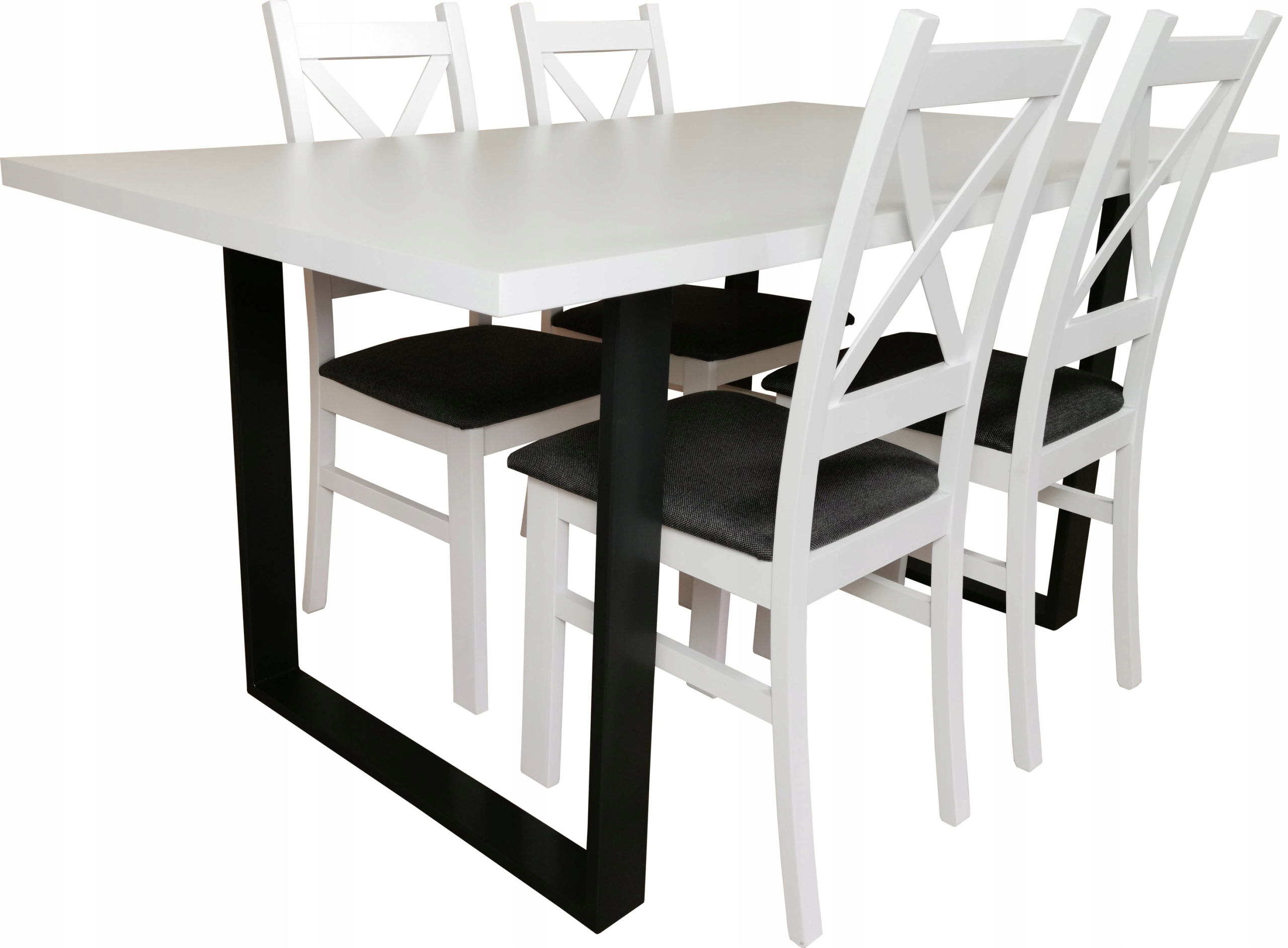 stół w stylu loft 4 krzesła Krzyżak Biały Połysk