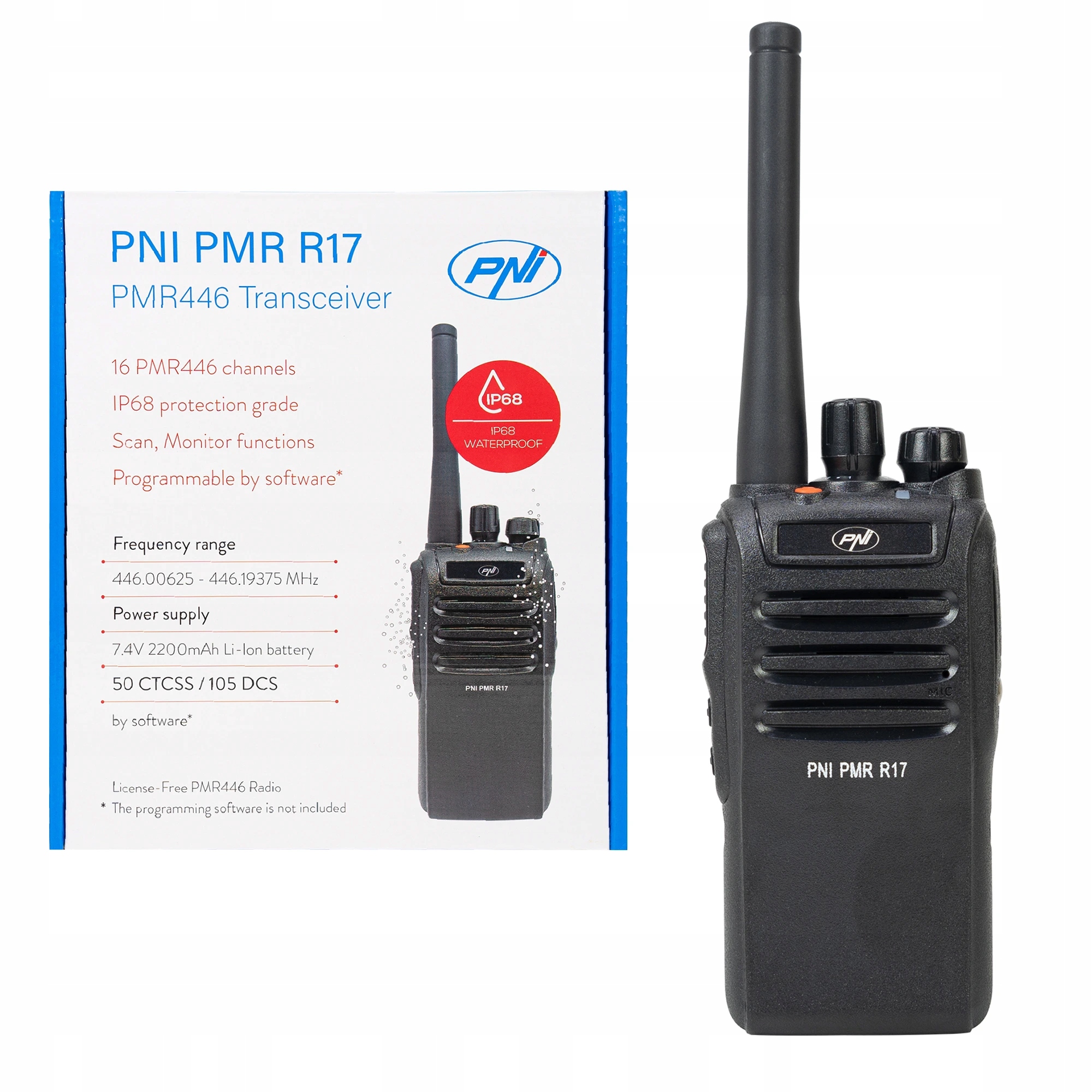 Prenosná rádiostanica Pni Pmr R17 446MHz, 0,5W, 16 Pmr kanálov a 50 Ctcss a