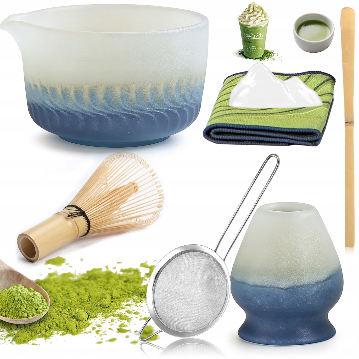 Zestaw Prezentowy 7SZT Do Herbaty Matcha Zestaw Do Parzenia Matchy Łyżka