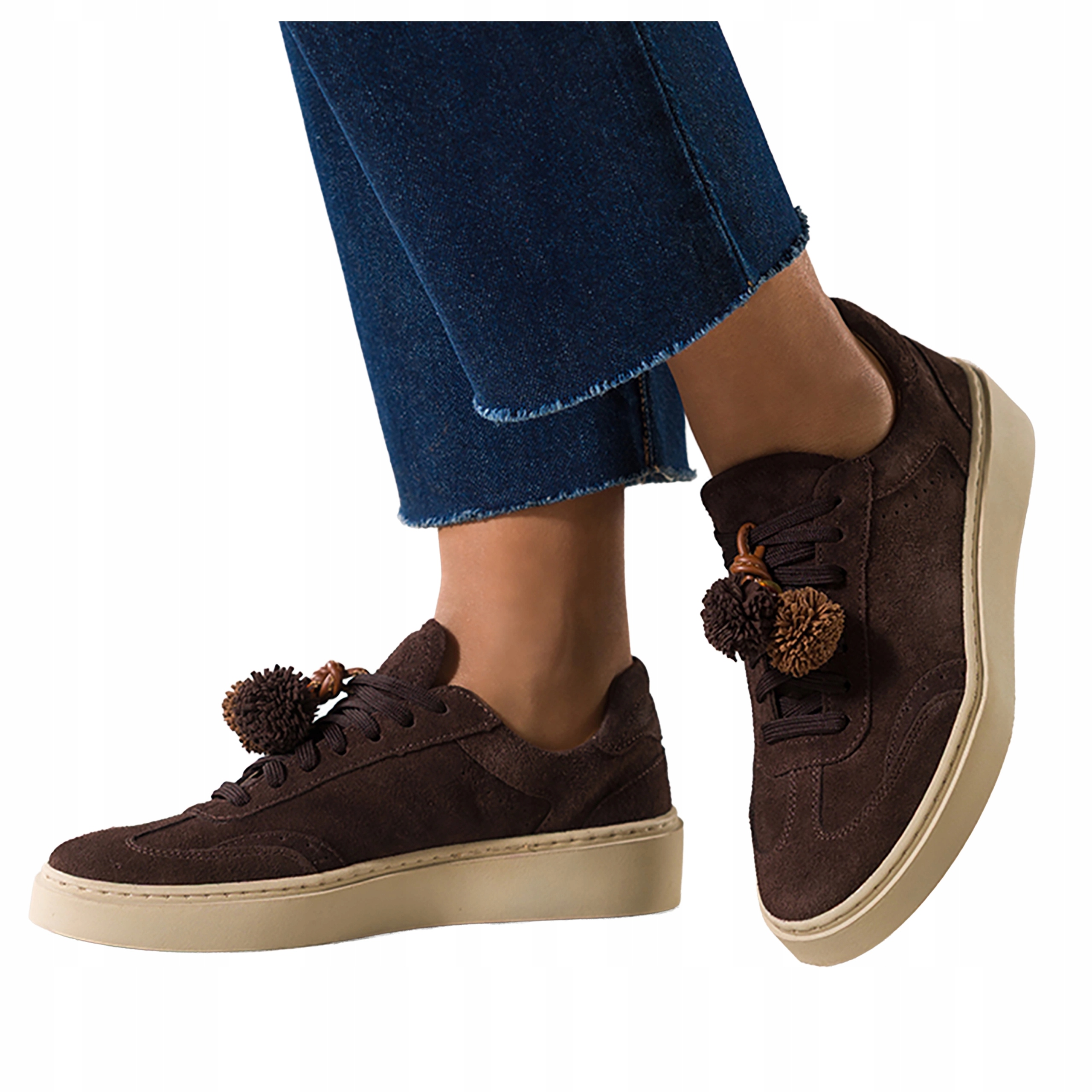 Čokoládové Sneakersy Dámské Kožené Sportovní na platformě Ozdoby vel. 40