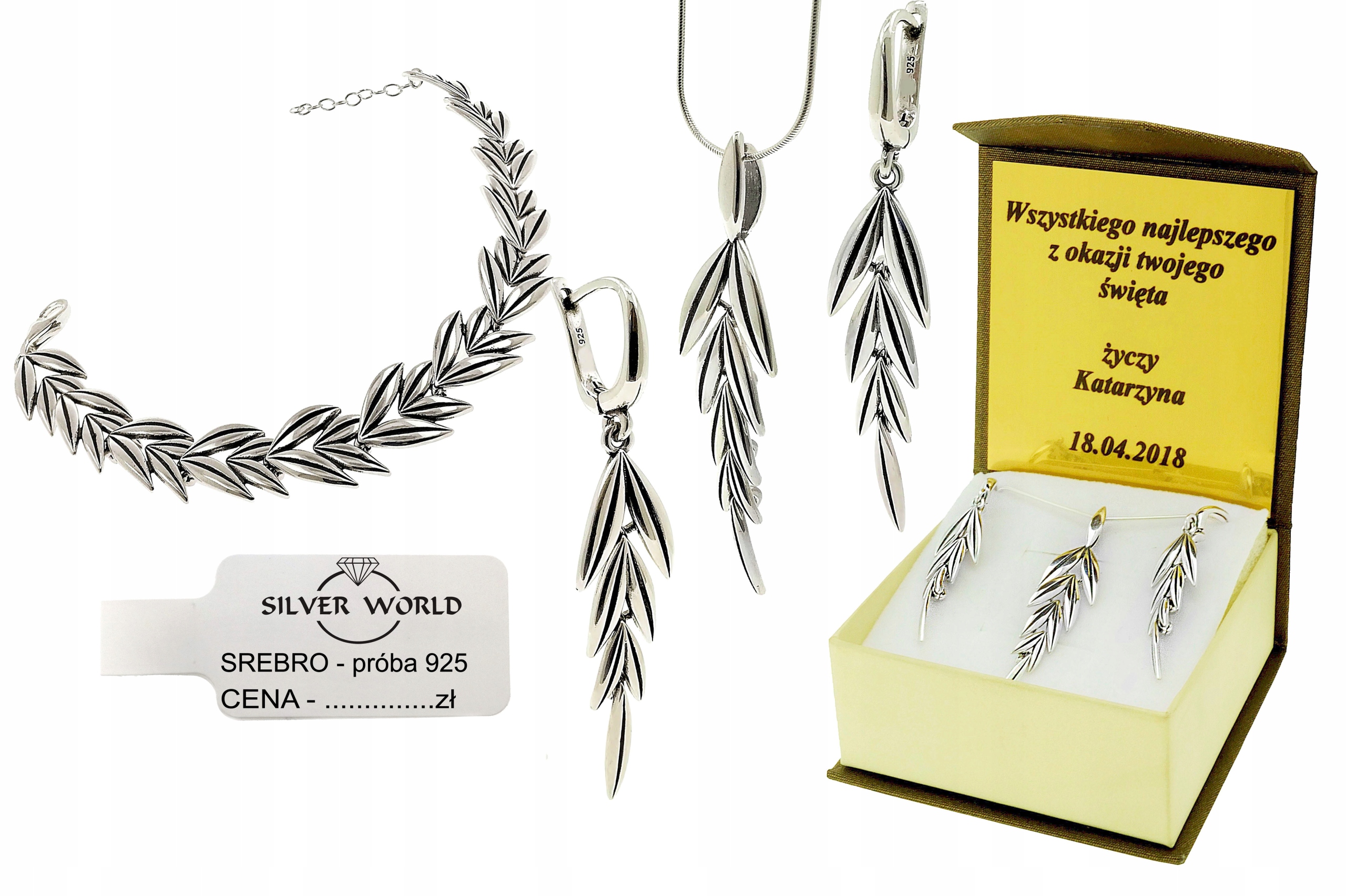 

Komplet Srebrny 925 Listki Grawer