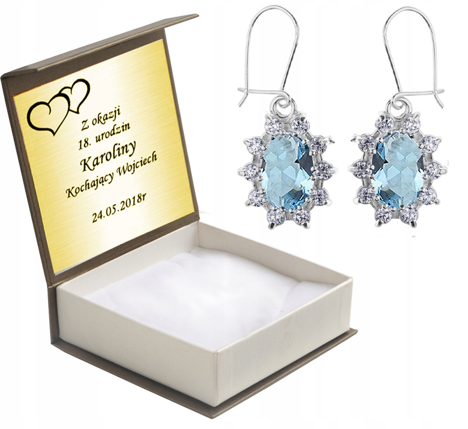 

Kolczyki Wiszące Z Niebieskimi Cyrkoniami +grawer