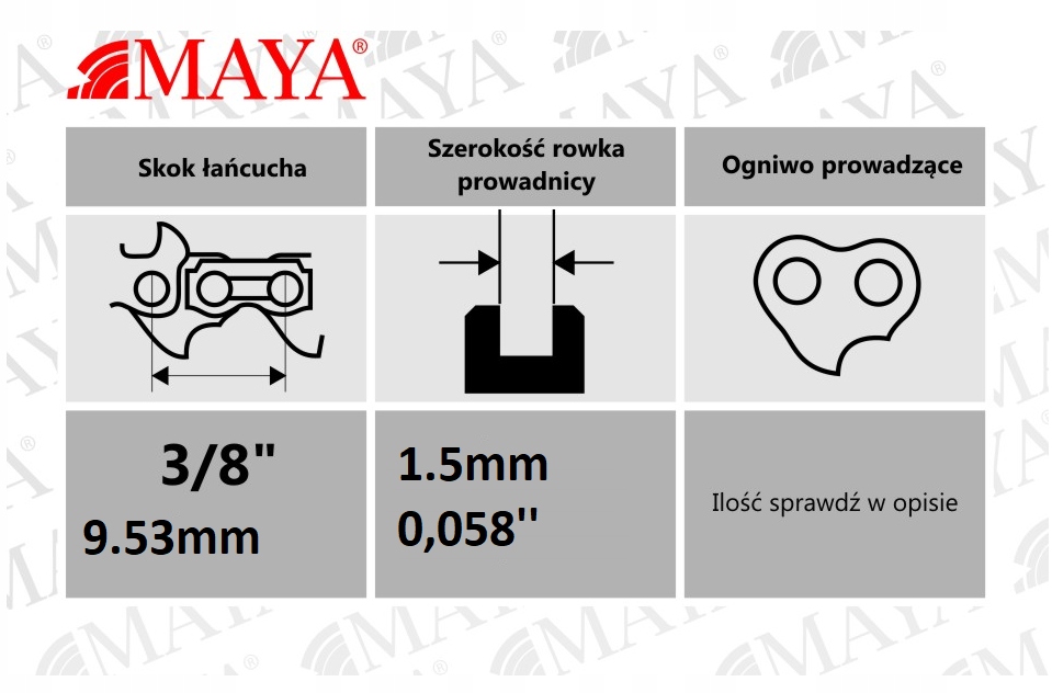 ŁAŃCUCH TNĄCY MAYA 3/8 1,5 MM 60Z 16CALI Kod producenta C2FTSA60