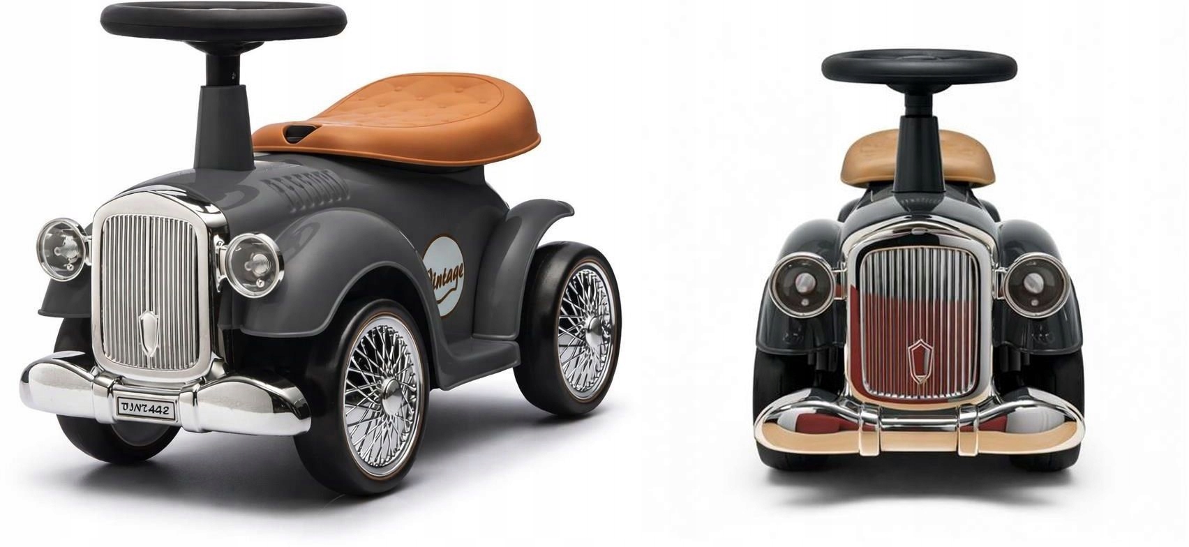 Jeździk Dla Dziecka Auto Retro Wyścigowy Chodzik Pchacz Szary Koła Piankowe
