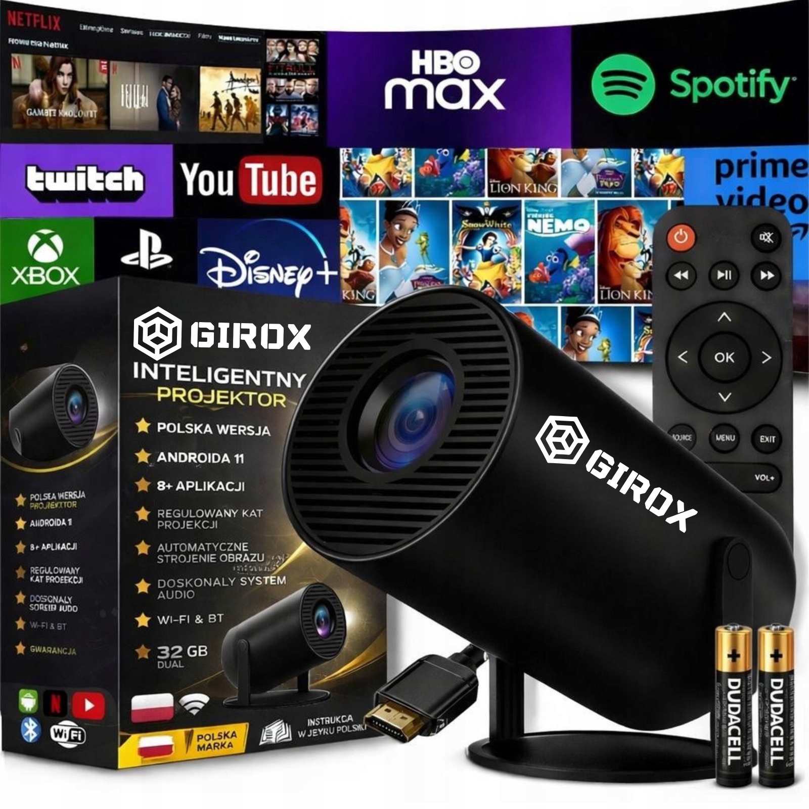 Projektor Rzutnik Full Hd Przenośny Wifi 1080P 4K Usb Pilot Ios Android
