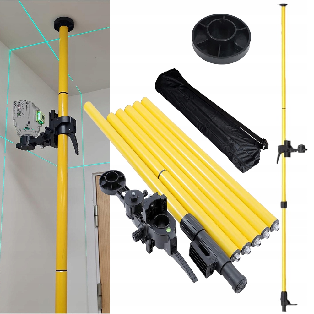Rozpěrný Stativ Tyčka Pro Laser Vodováhy 420 CM Adaptér Pro Úkosy