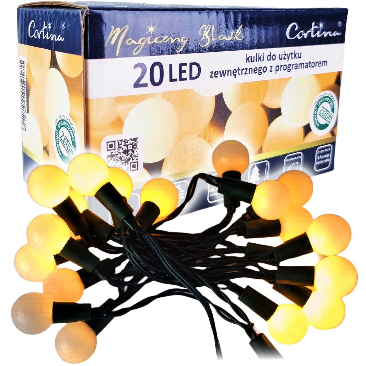 LAMPKI CHOINKOWE KULKI 20 LED 8 FUNKCJI ZEWNĘTRZNE NA CHOINKĘ CHOINKA